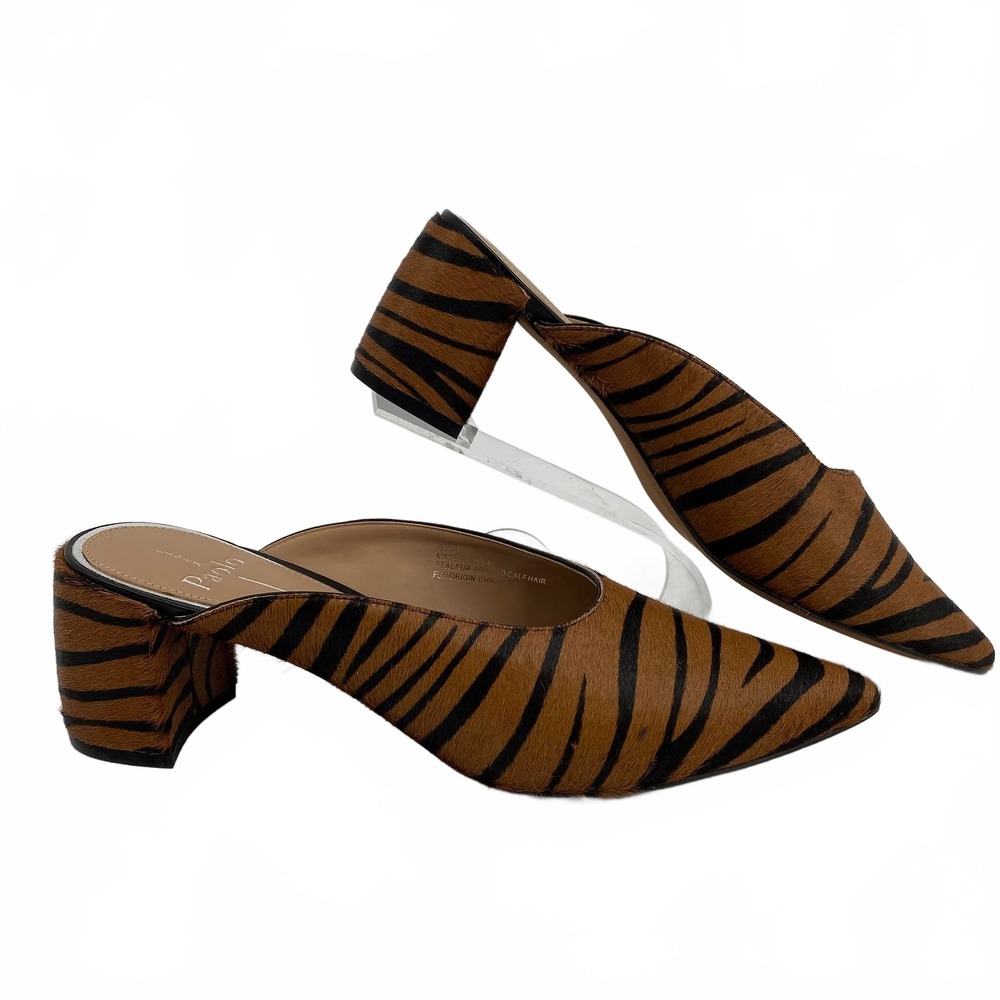 Linea Paolo Brown/Black Zebra Fur Heeled Mules | Regular US 8.5